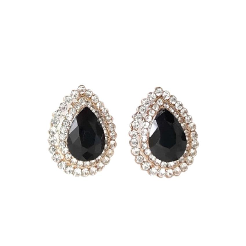 Black Bling Diamante Clip On Earrings