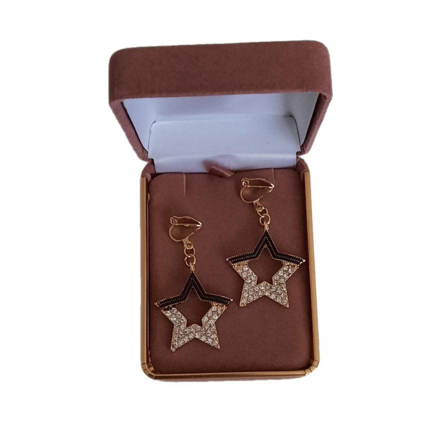 Black Bling Diamante Star Clip On Earrings