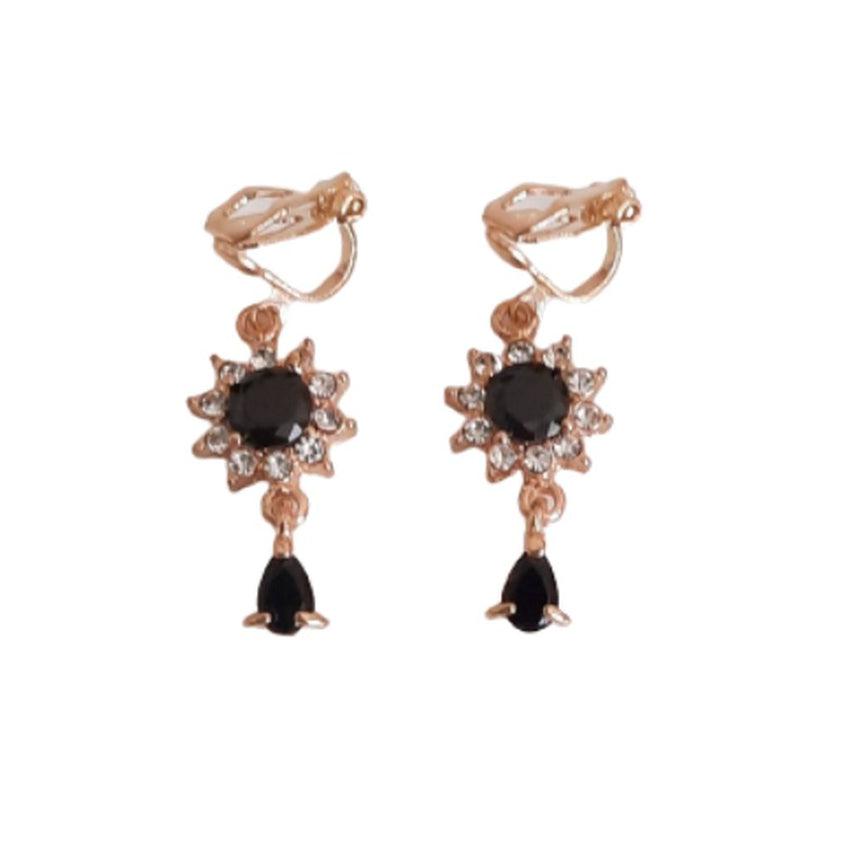 Black Cluster Drop Clip On Earrings