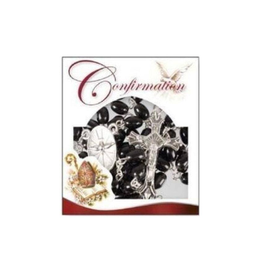 Black Confirmation Rosary Beads in Gift Packaging