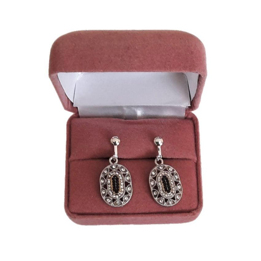 Black Cubic Zirconia Drop Clip On Earrings