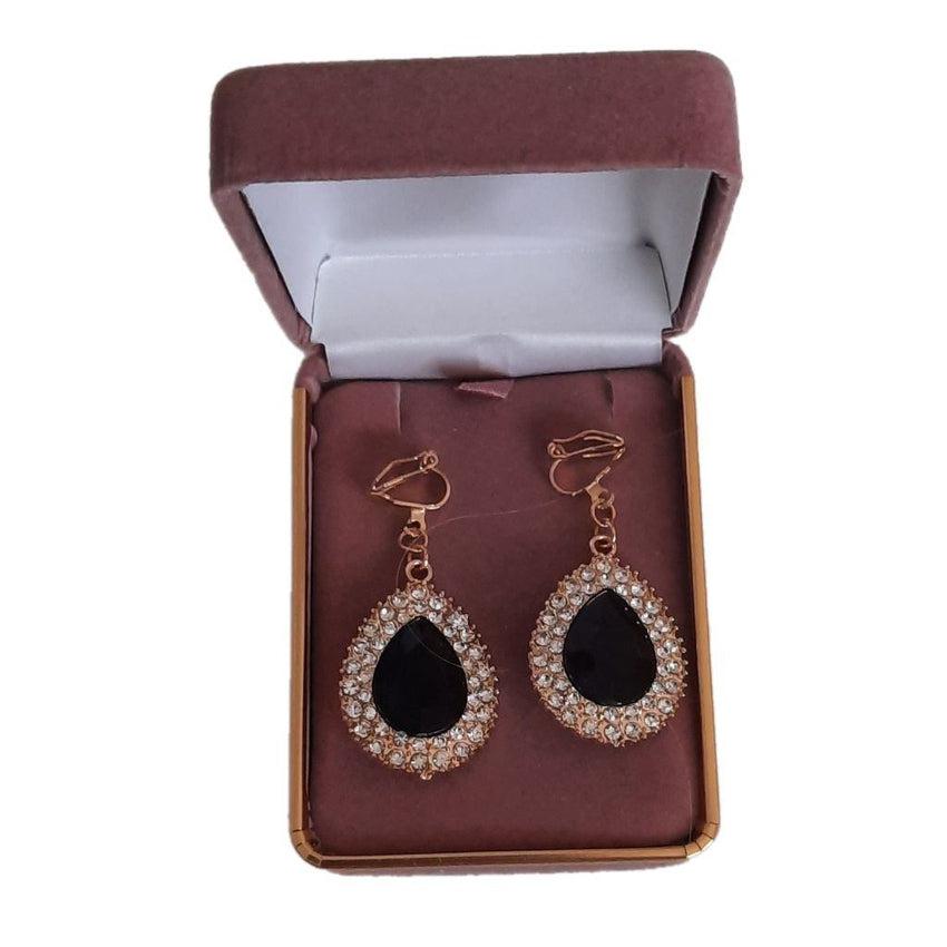 Black Drop Diamante Clip On Earrings