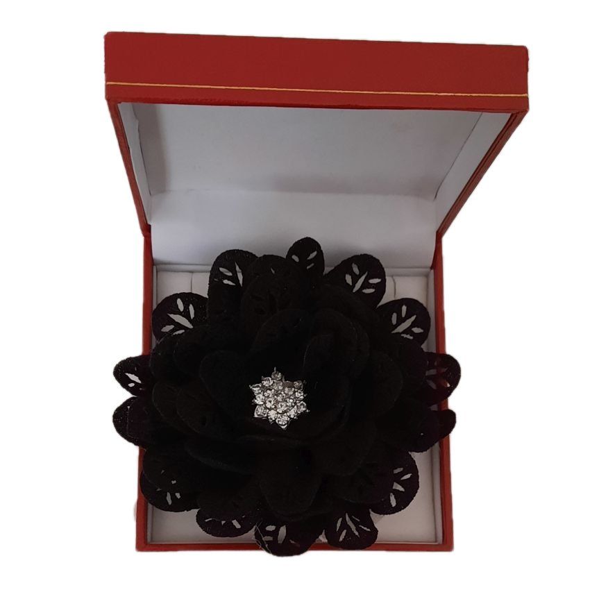 Black Felt Diamante Flower Wrist Corsage