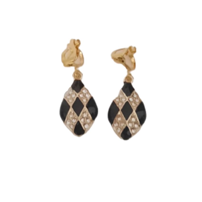 Black Harlequin Pattern Clip On Earrings