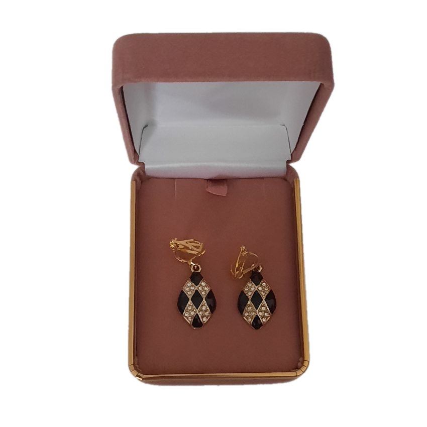 Black Harlequin Pattern Clip On Earrings(2)