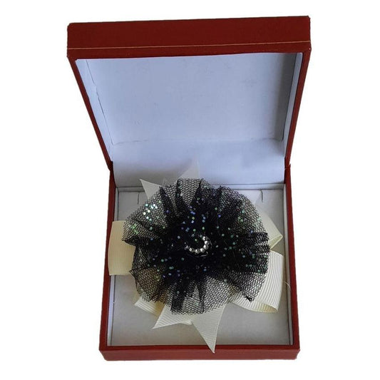 Black Lace Diamante Flower Wrist Corsage