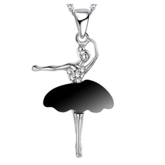 Black Skirt Dancer Pendant With a Crystal Top In a Ballet Dancer Pose