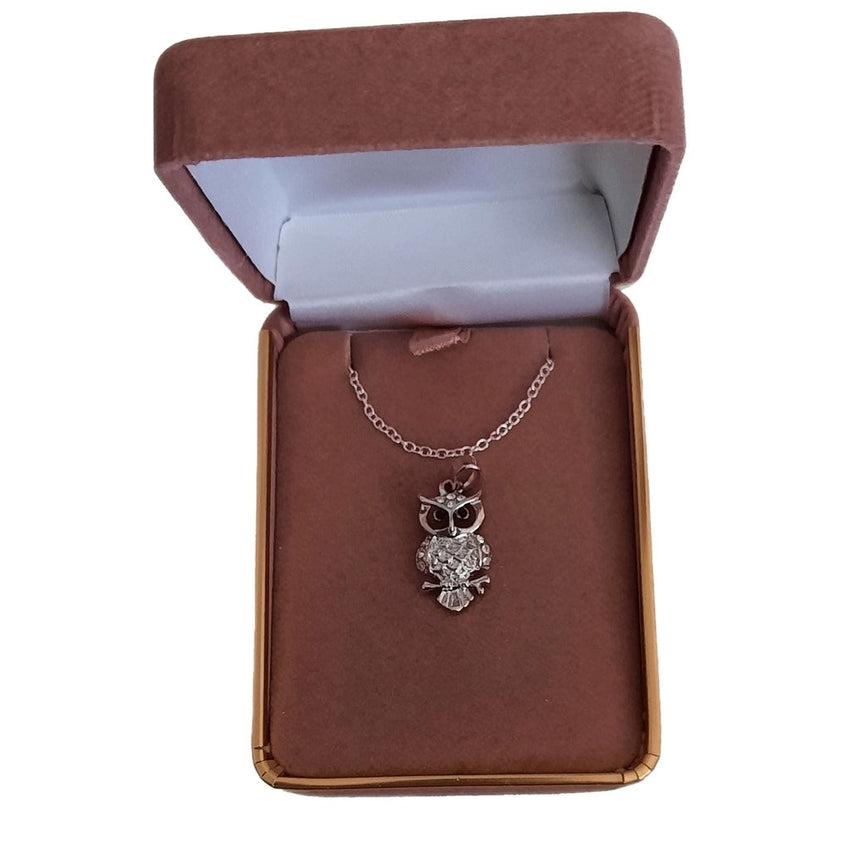 Black And White Cubic Zirconia Encrusted Owl Pendant