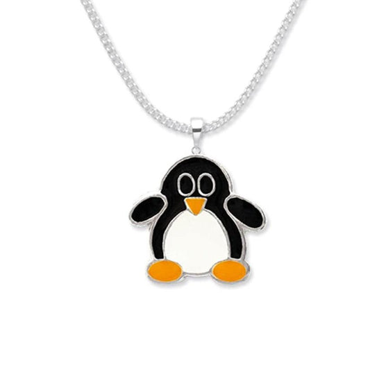 Black, White And Yellow Enamel Sterling Silver Penguin Pendant