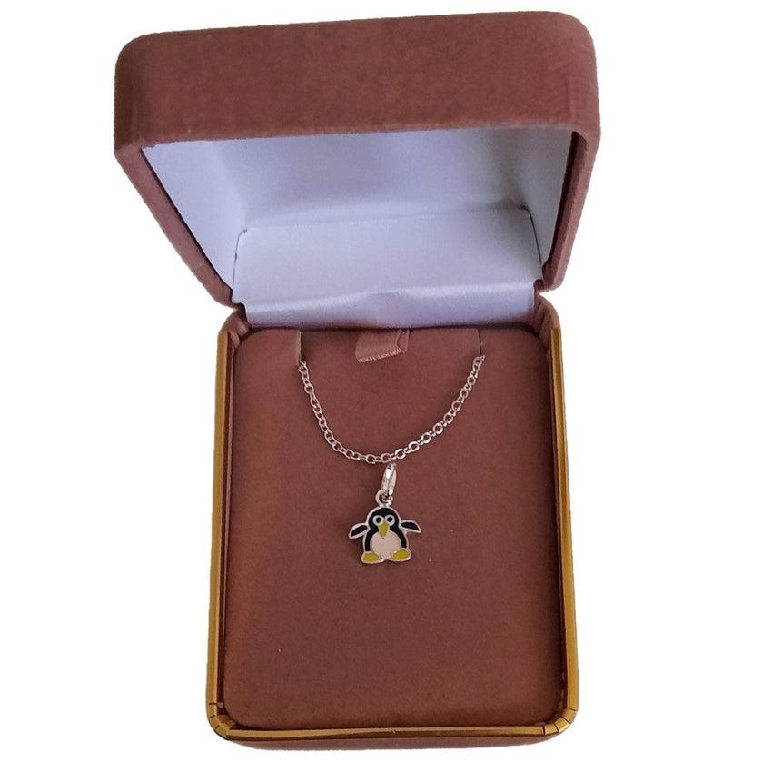 Black, White And Yellow Enamel Sterling Silver Penguin Pendant
