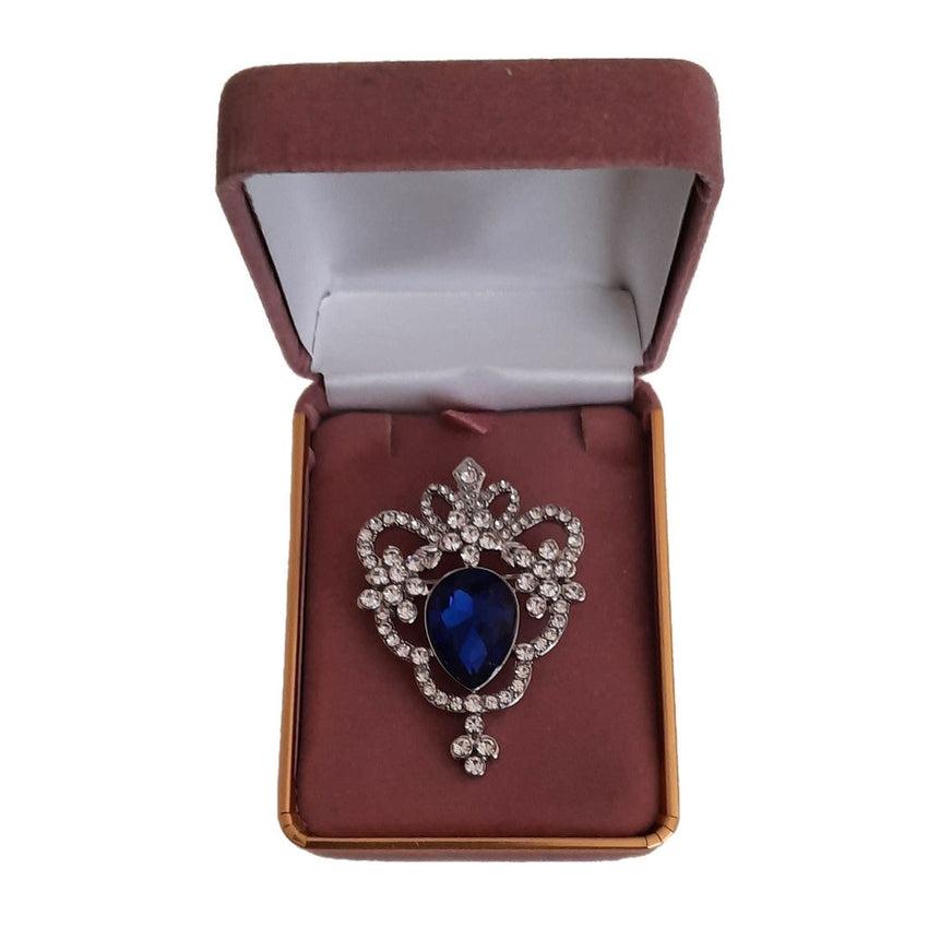 Blue And Crystal Drop Bow Brooch