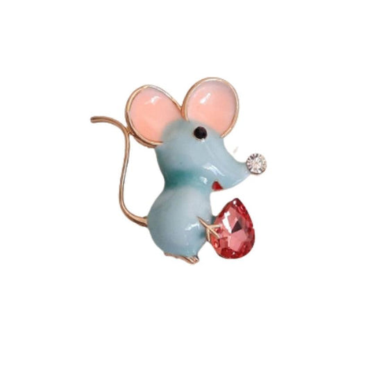 Blue And Crystal Mouse Brooch