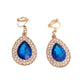 Blue And Gold Cushion Diamante Clip On Earrings
