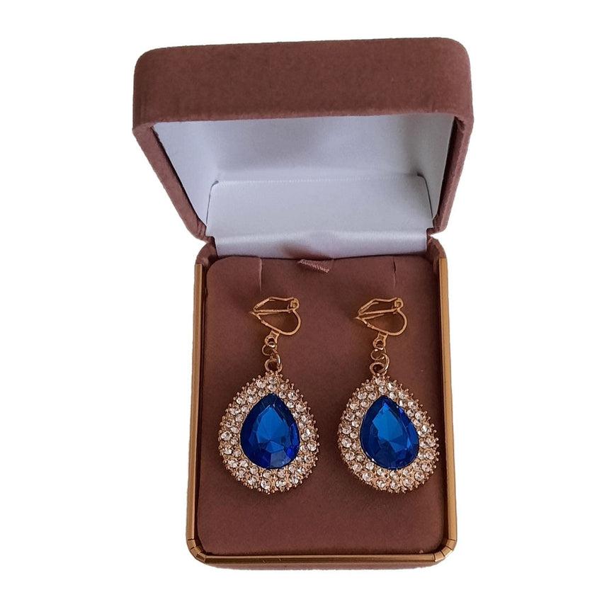 Blue And Gold Cushion Diamante Clip On Earrings
