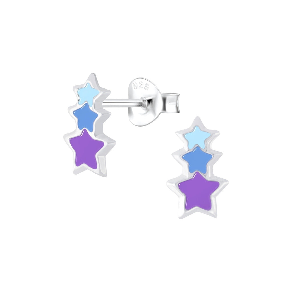 Blue And Purple Sterling Silver Star Earrings
