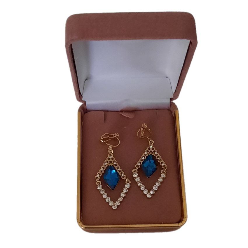 Blue And Silver Cushion Diamante Clip On Earrings(2)