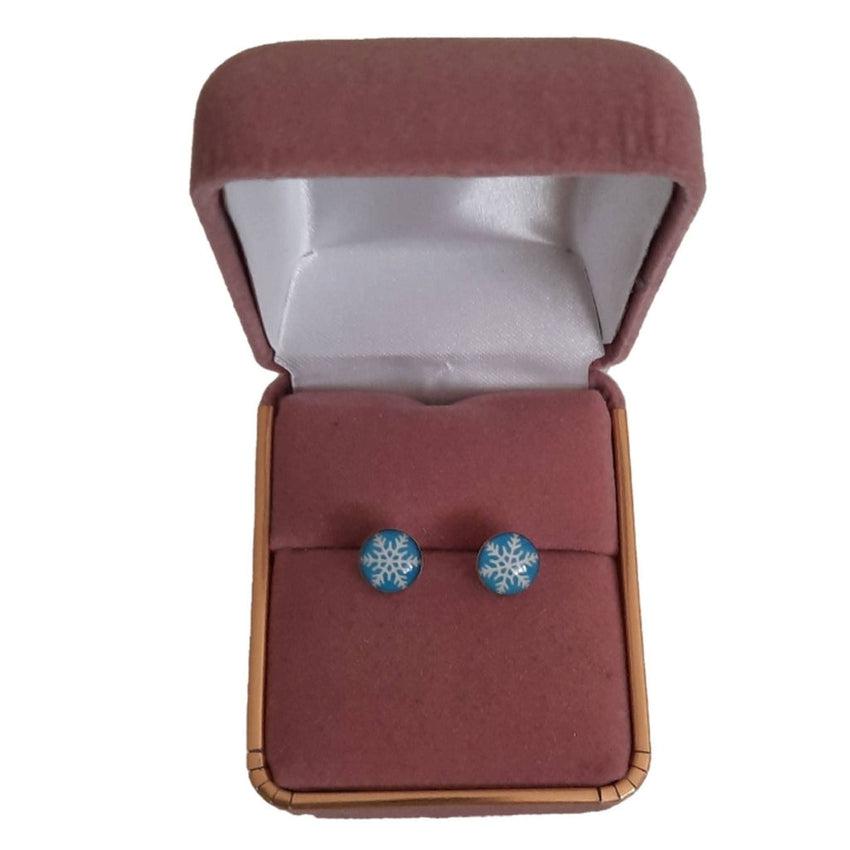 Blue And White Snowflake Girls Sterling Silver Earrings