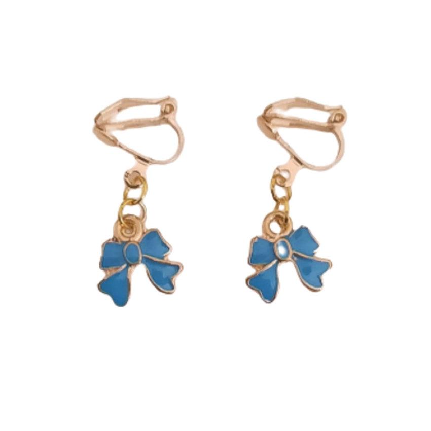 Blue Bow Clip On Earrings