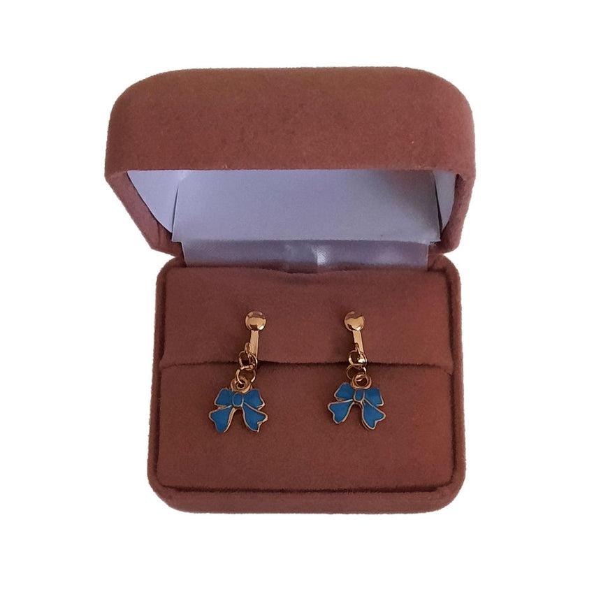 Blue Bow Clip On Earrings