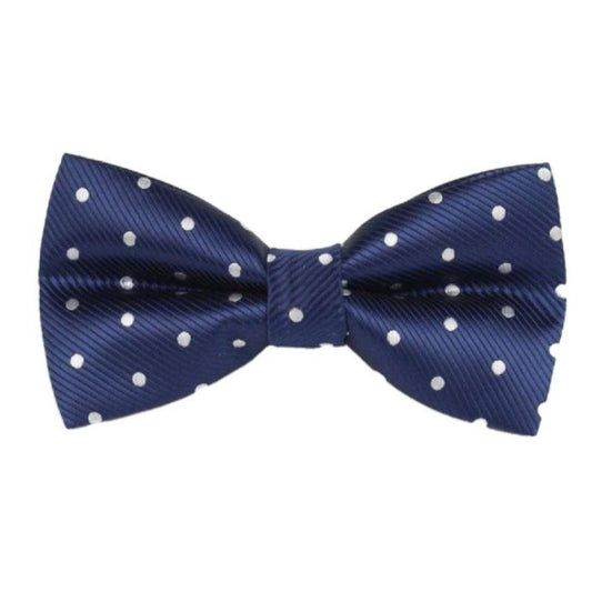 Blue Bow Tie With Silver White Dots