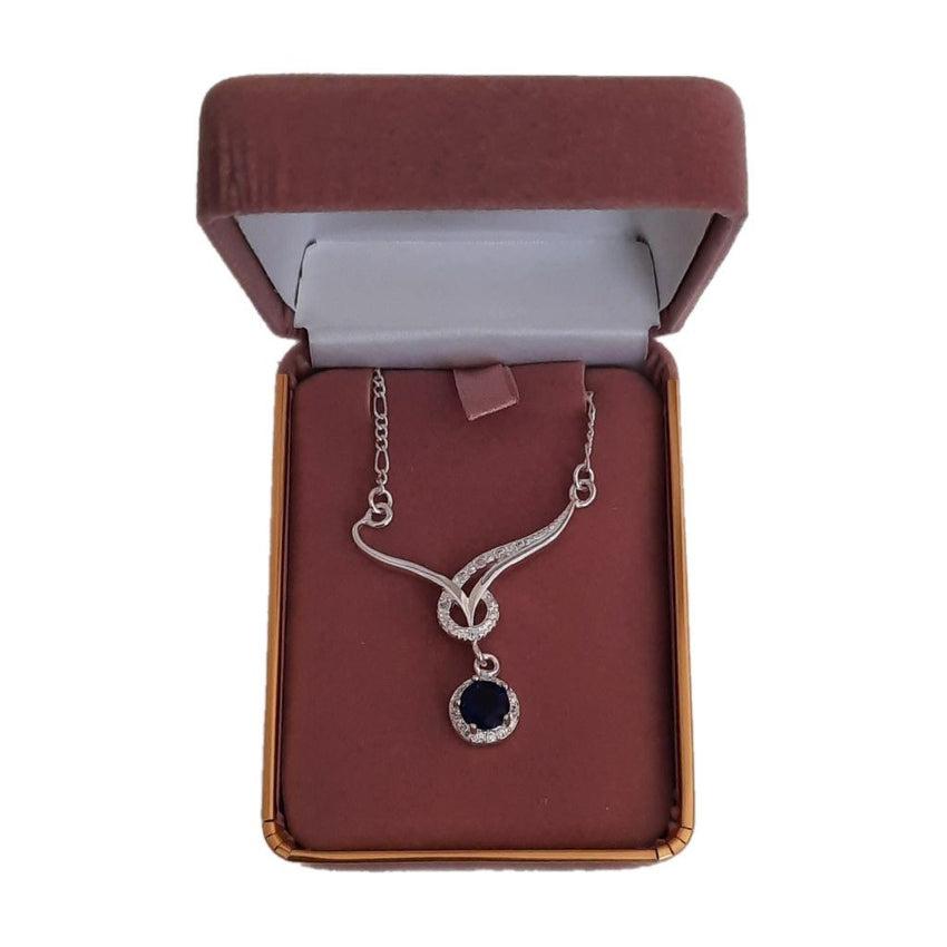 Blue CZ Silver 18 Inch Necklace With Cubic Zirconia Twist Detail