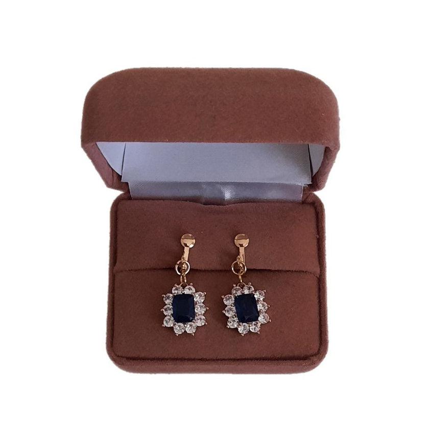 Blue Clip on Earrings In A Diamante Surround