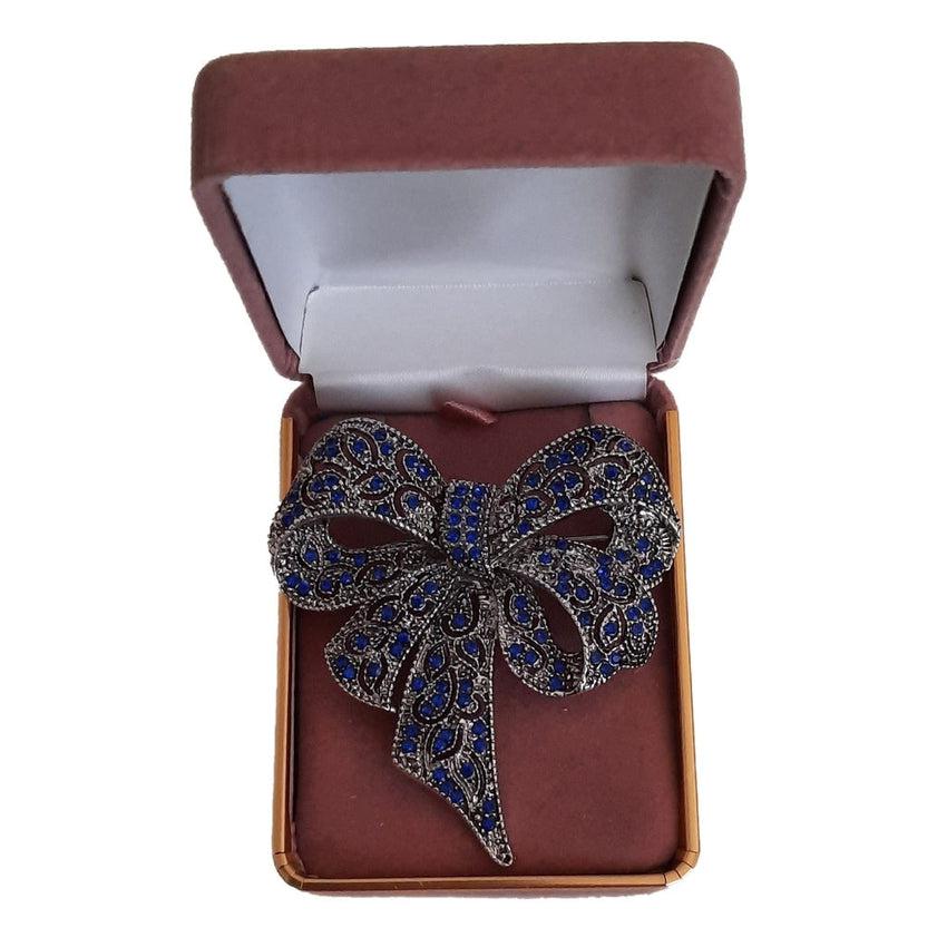 Blue Crystal Bow Brooch
