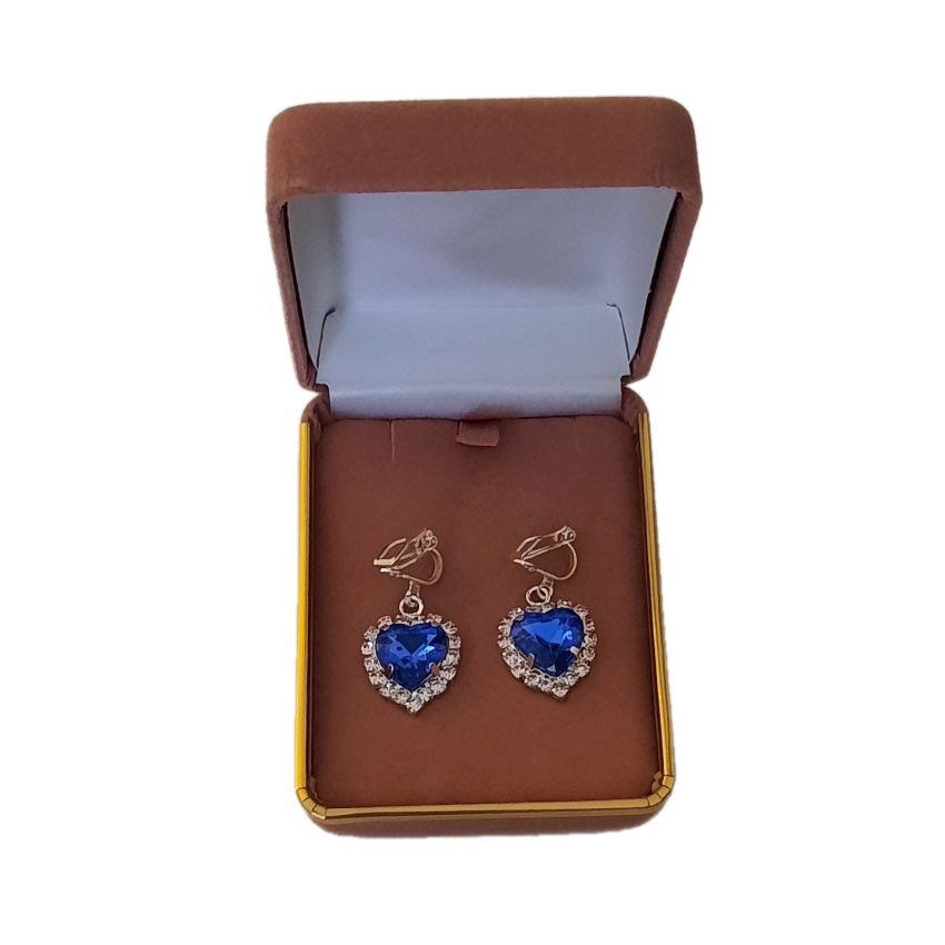 Blue Crystal Heart Clip On Earrings(2)