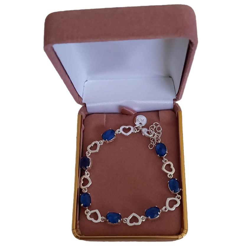 Blue Cubic Zirconia? Stone Silver Heart Links Bracelet