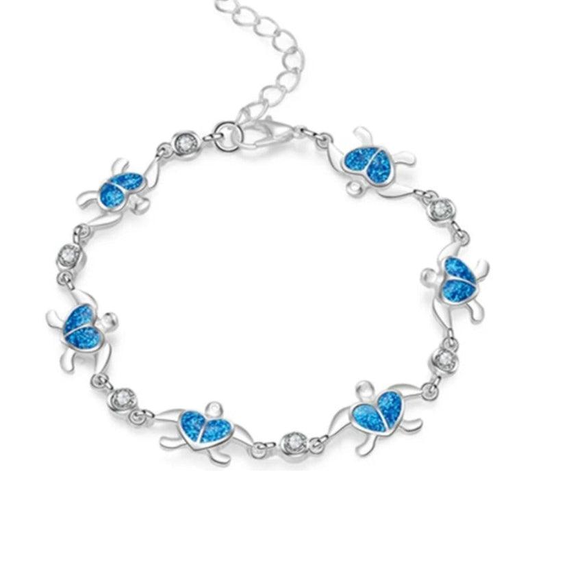 Blue Opal Silver Turtle Bracelet