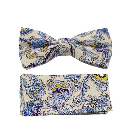 Blue Paisley Patterned Adjustable Bow Tie Set