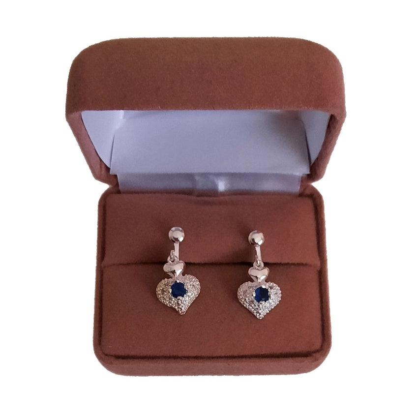 Blue Sapphire Diamante Heart Clip On Earrings
