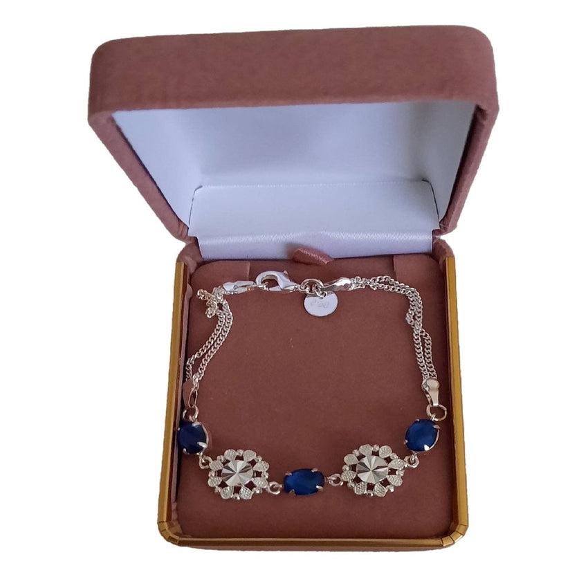 Blue Stone And Silver Flowers Silver Twist Ladies Bracelet