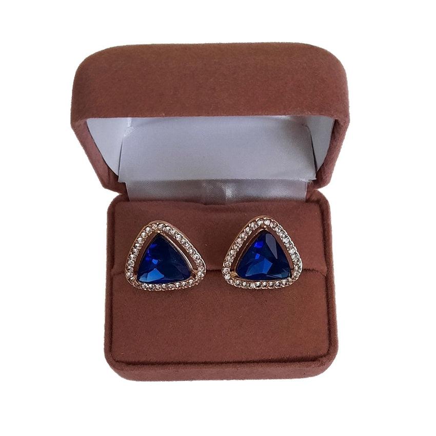 Blue Triangle Crystal Diamante Clip On Earrings