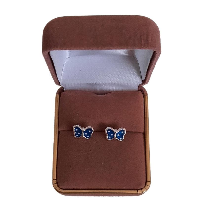 Blue With Silver Spots Sterling Silver Butterfly Earrings
