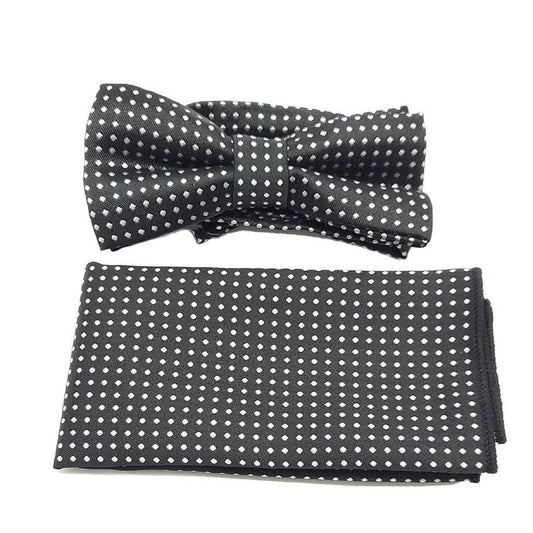 Boys Black Bow Tie With White Dots Matching Set
