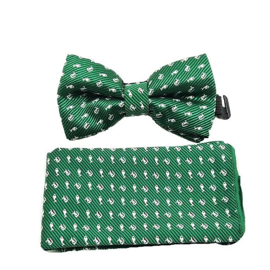 Boys Green With White Fish Matching Bow Tie Set