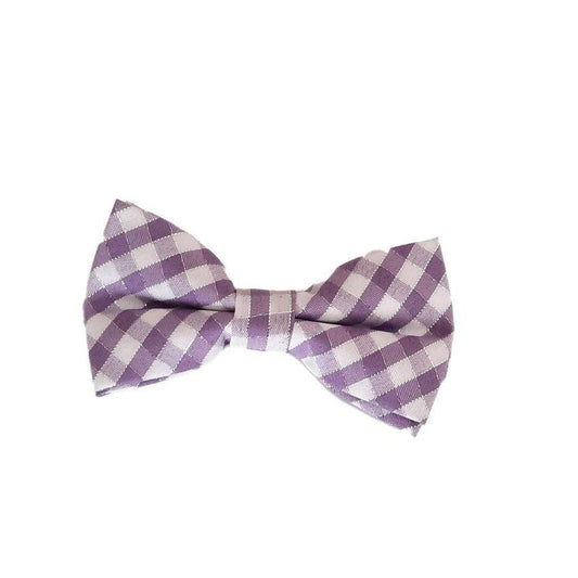 Boys Purple And Silver Check Bow Tie
