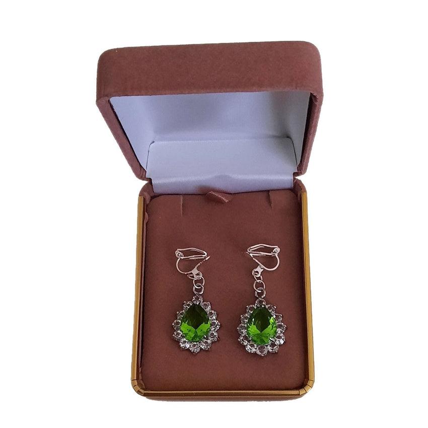 Bright Green Cushion Diamante Clip On Earrings