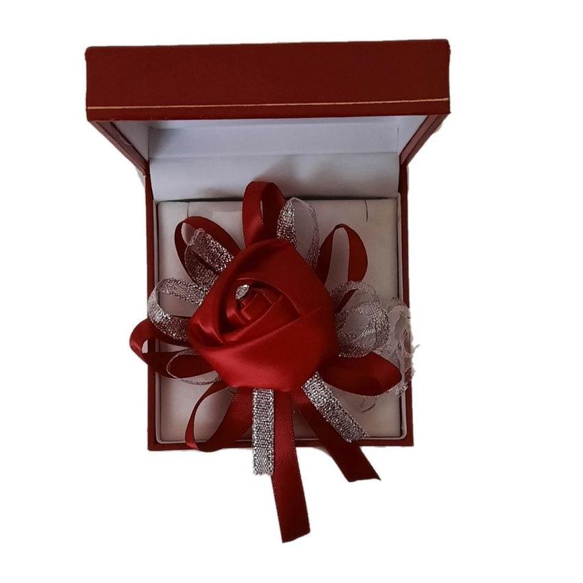 Burgundy Satin Rosebud With a Diamante Centre