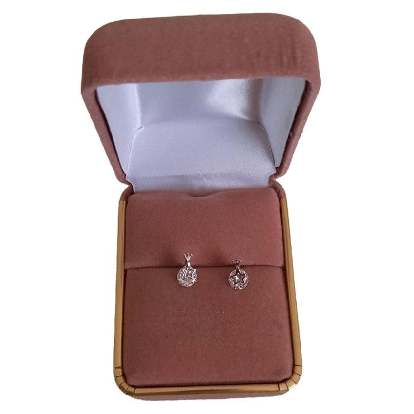 CZ Star And Crown Tiny Stud Earrings