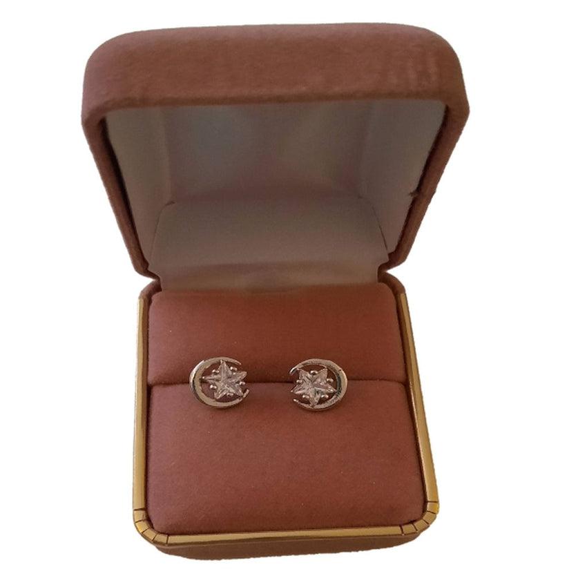 CZ Star In A Half Moon Stud Earrings