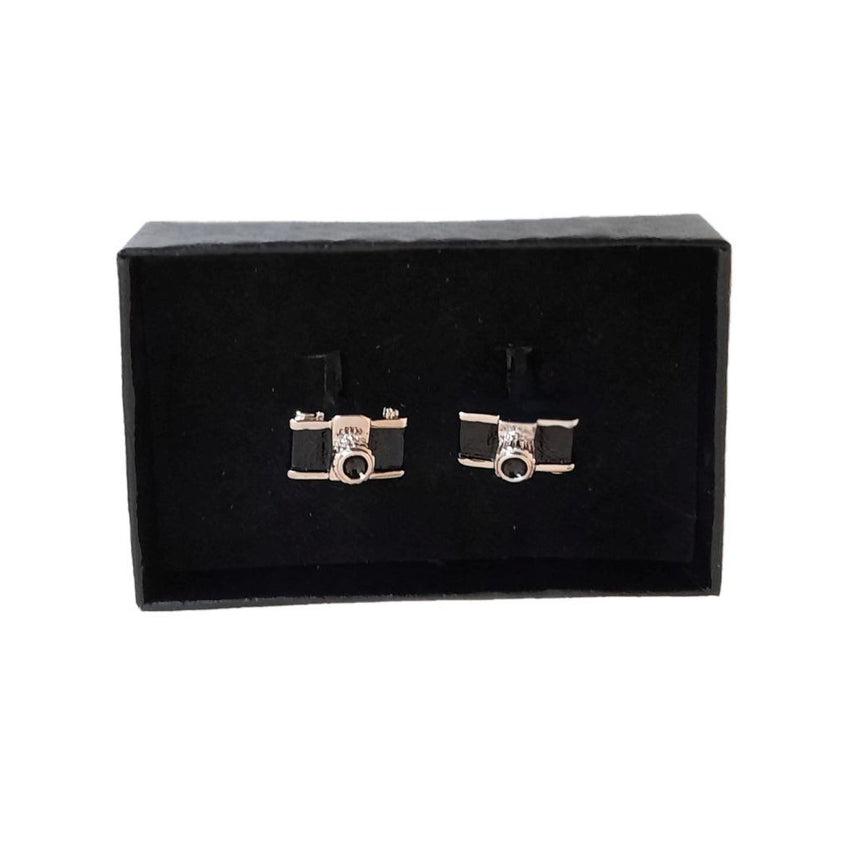 Camera Cufflinks In Black And Silver Tone