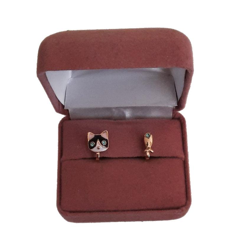 Cat And Fish Clip On Earrings