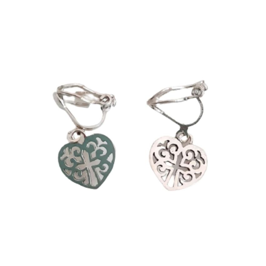 Celtic Cross Heart Clip On Earrings