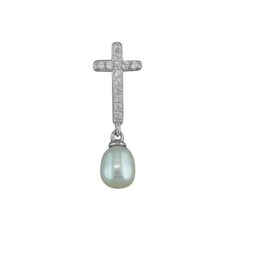 Child Size Communion Pearl on a Cubic Zirconia Cross Pendant