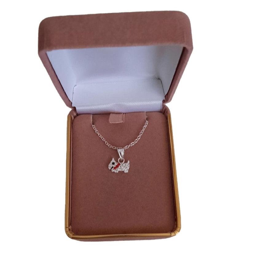 Childrens Crystal Sterling Silver Dog Necklace