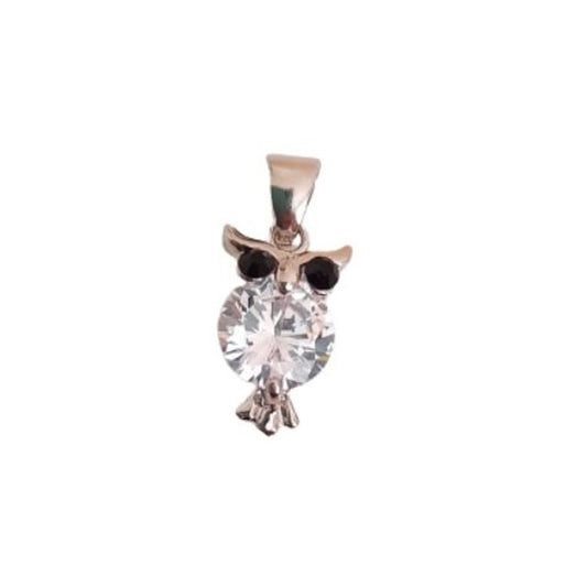 Childrens Crystal Sterling Silver Owl Pendant