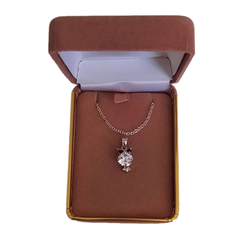 Childrens Crystal Sterling Silver Owl Pendant(2)