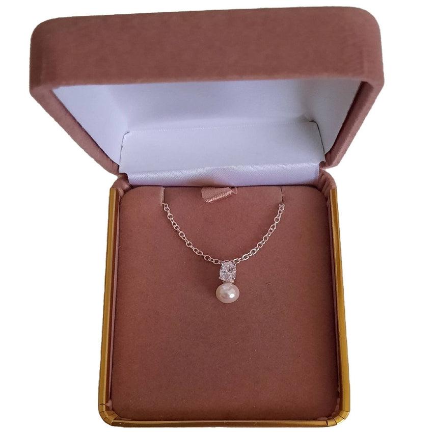 Childrens Pearl With Square CZ Stone Necklace
